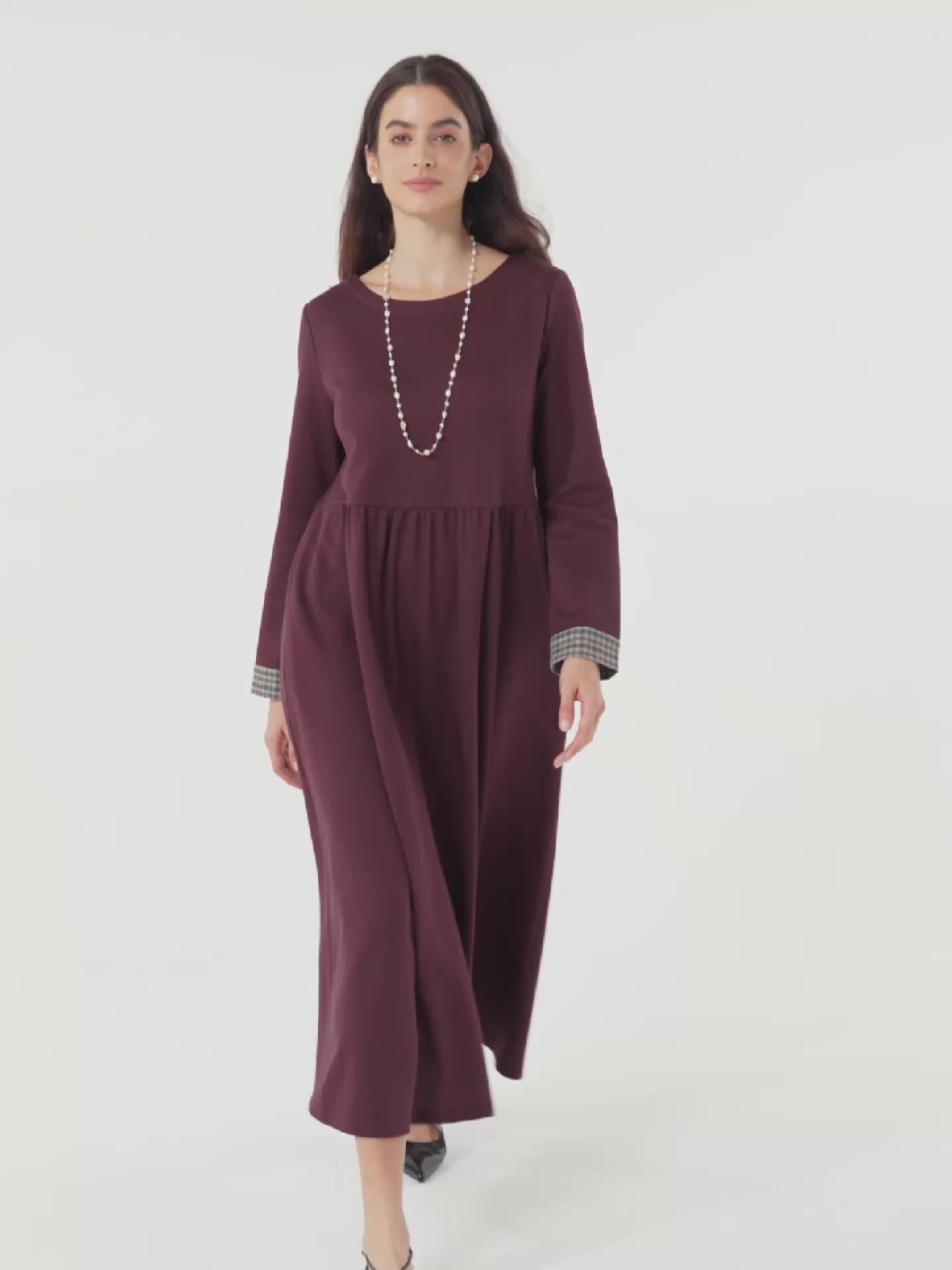 Organic Cotton Patchwork Cuff Crew Neck Casual Maxi Dress SCARLETT