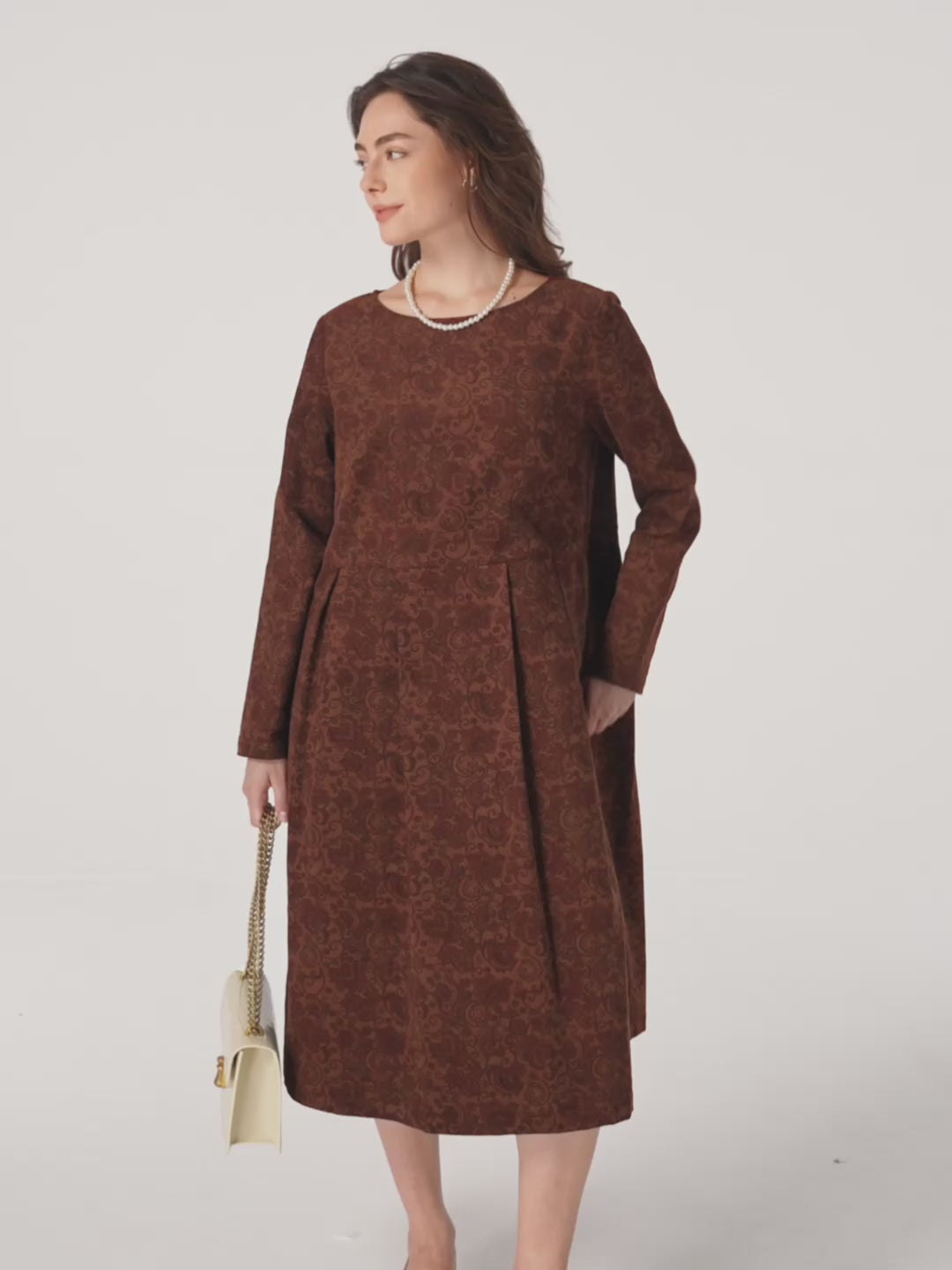 100% Organic Cotton Ruched Print Boat Neck Midi Dress CRESSIDA