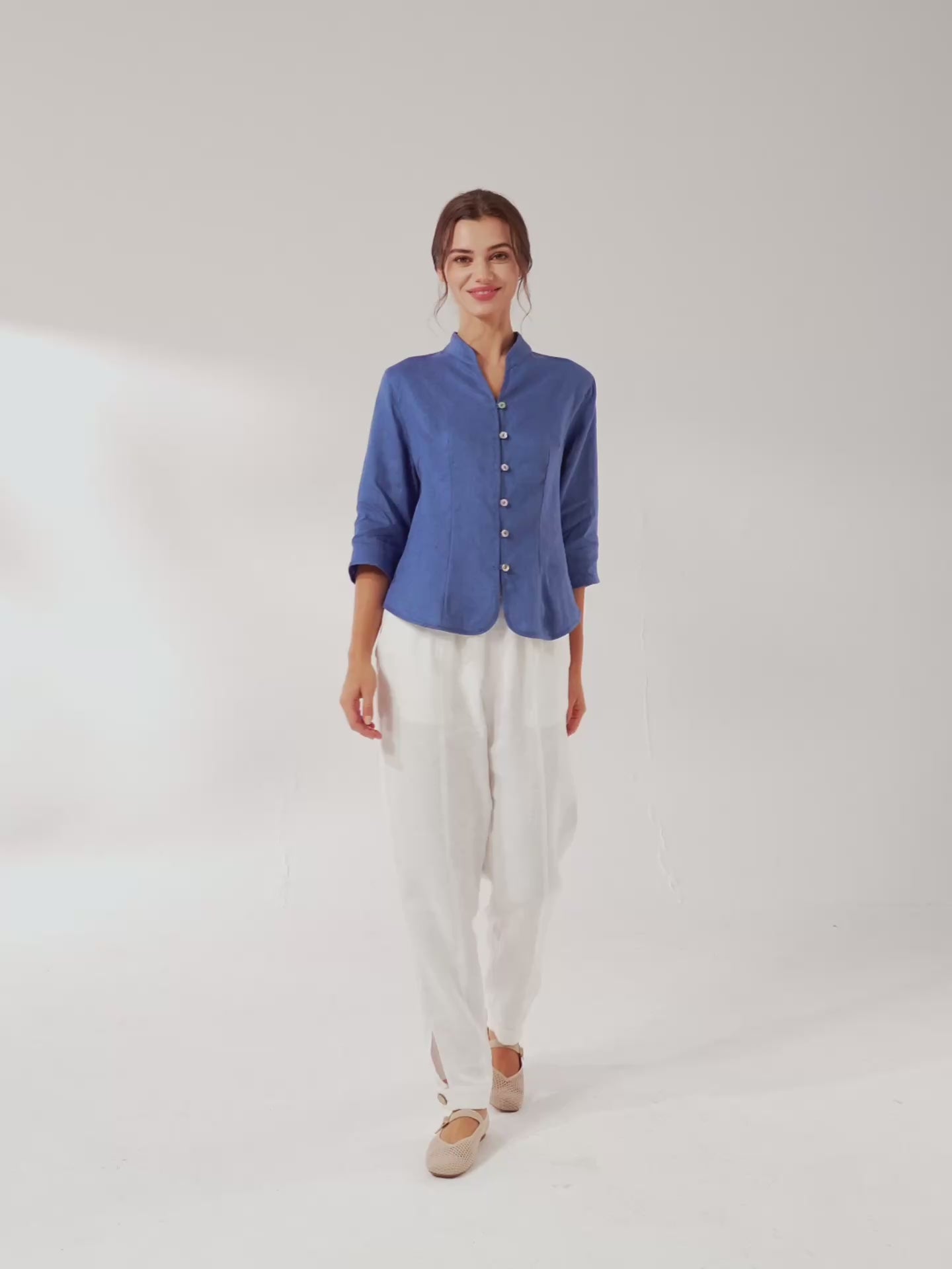 100% Linen Hand Button Fitted Jacket AMELIA