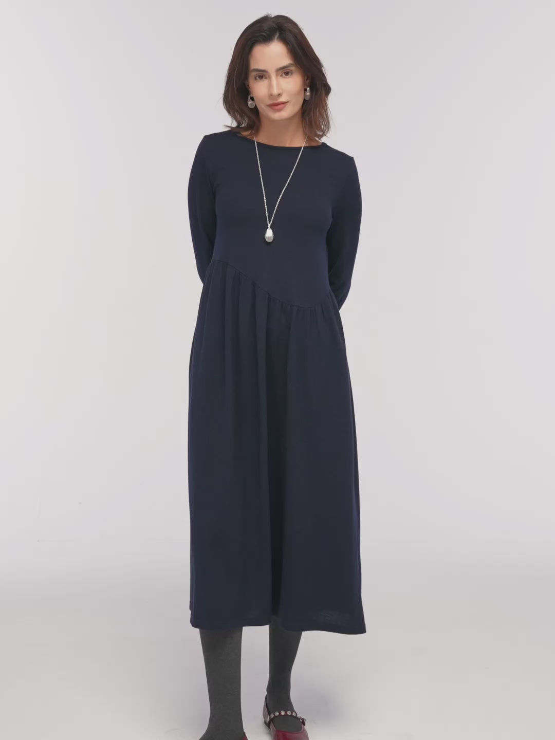 Wool Asymmetric Curved-Cut Maxi Dress CALLIE