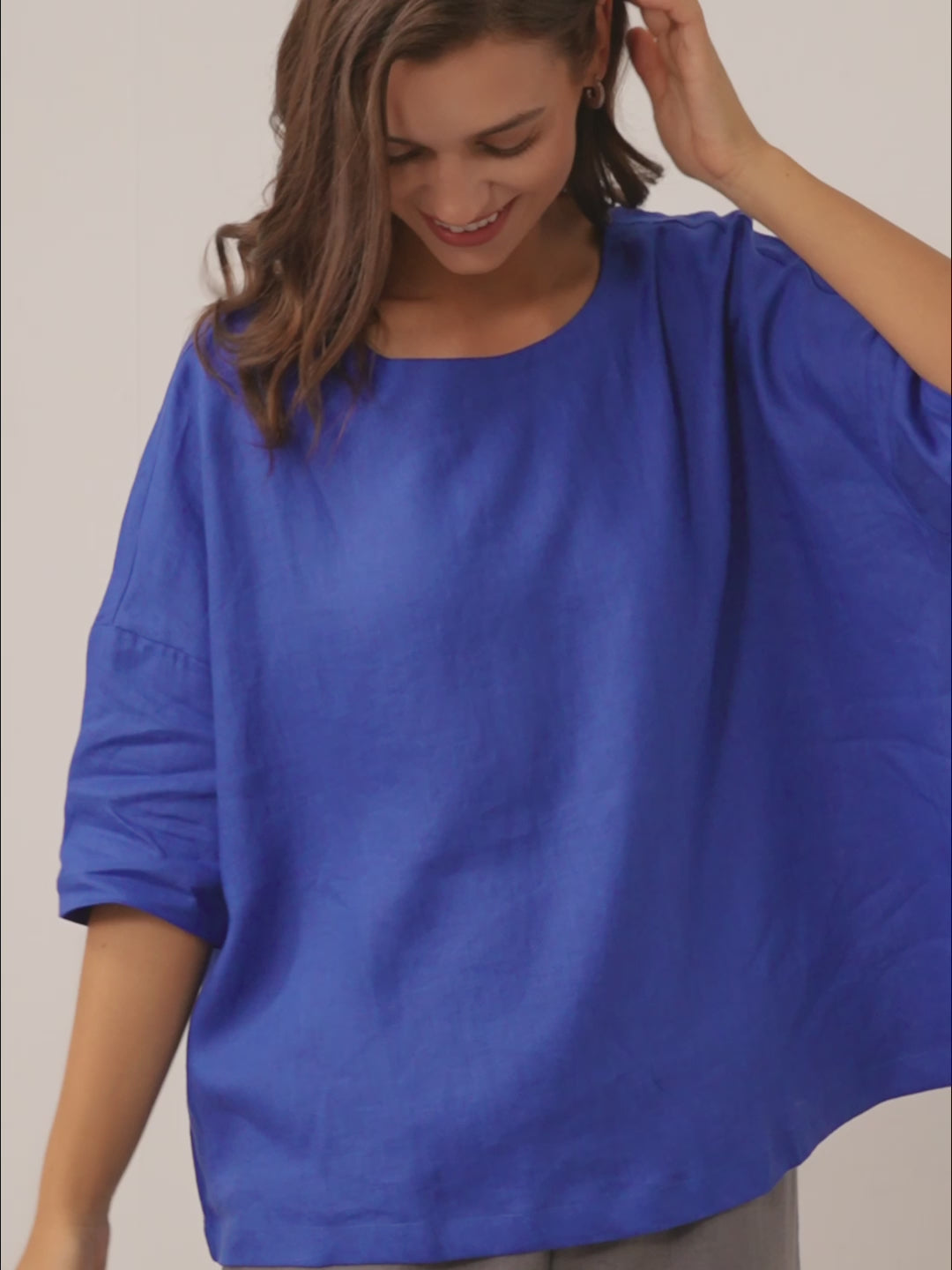 AURORA 100% Linen Boatneck 3/4 Length Sleeve Top