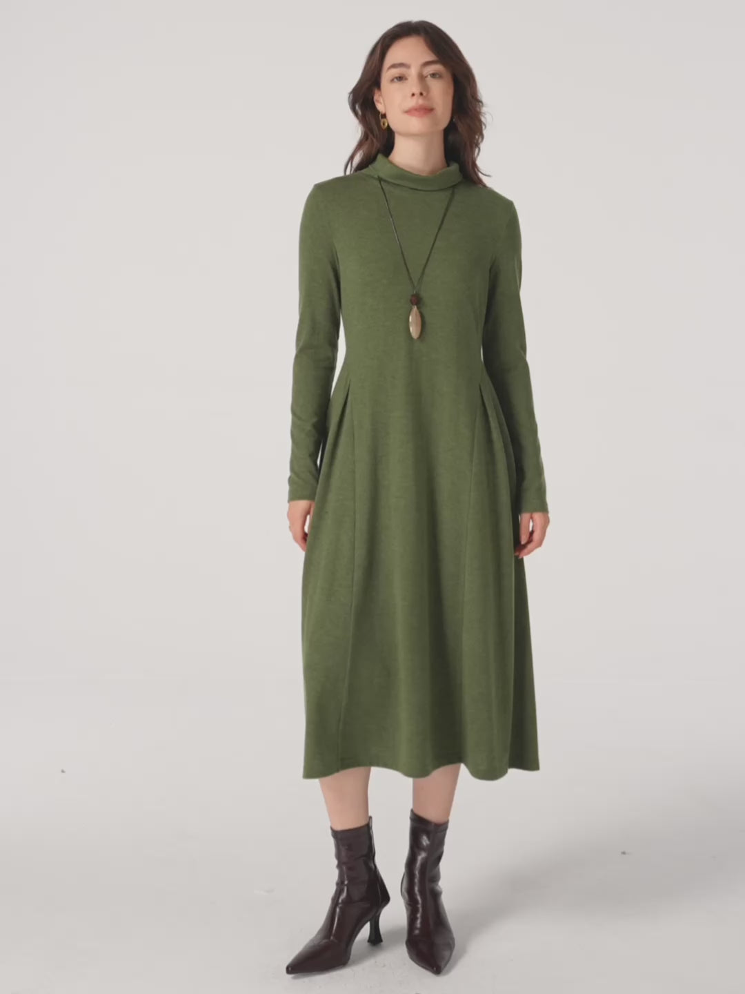 Wool Sculpted Pleats Turtleneck Maxi Dress BRIAR