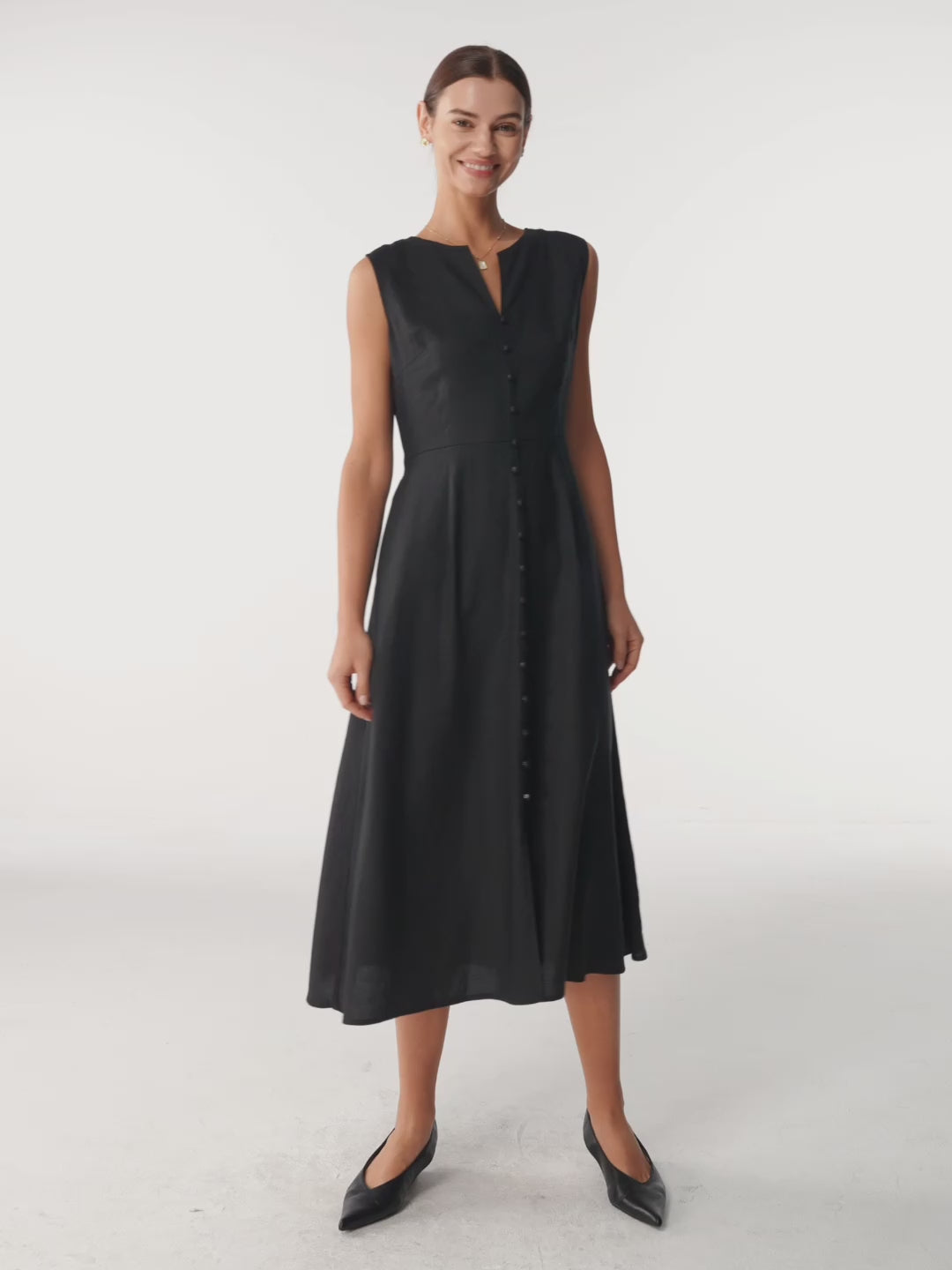Linen-Lyocell V-Neck Sleeveless Maxi Dress WILLOW