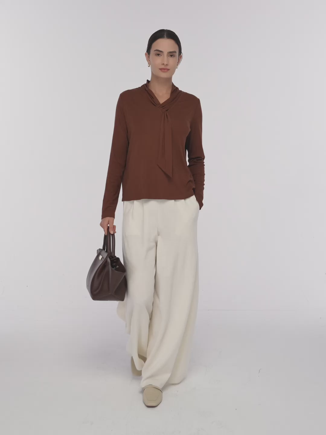 Wool Scarf Collar Long Sleeve Top ALESSIA