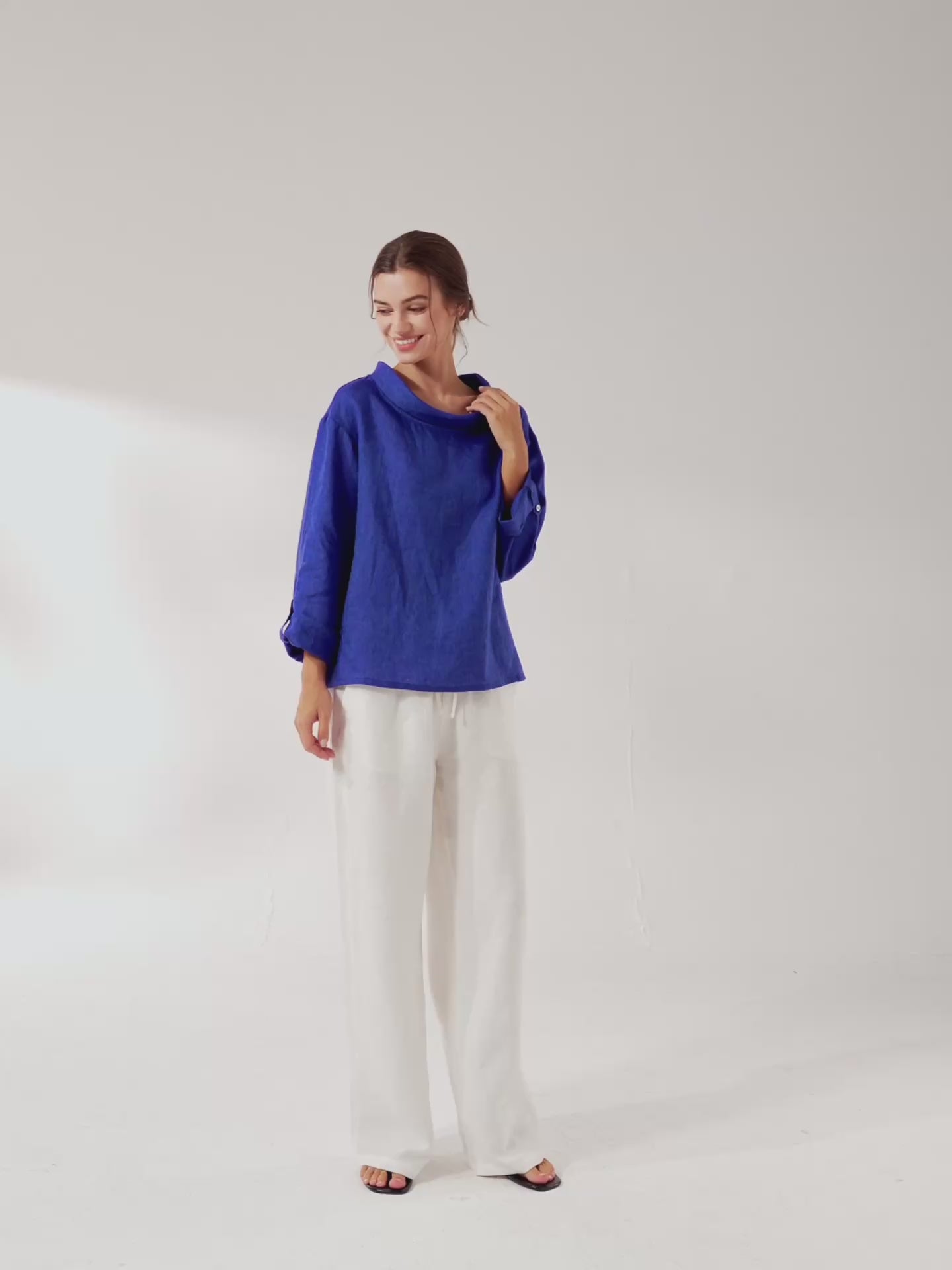 100% Linen Draped Neck Top HOLLIS