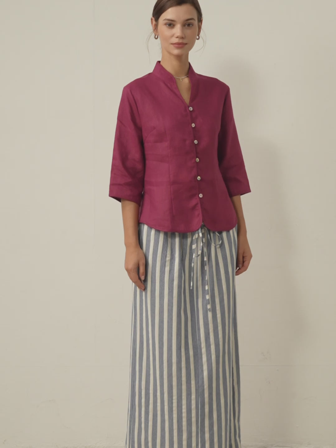 100% Linen Hand Button Fitted Jacket AMELIA