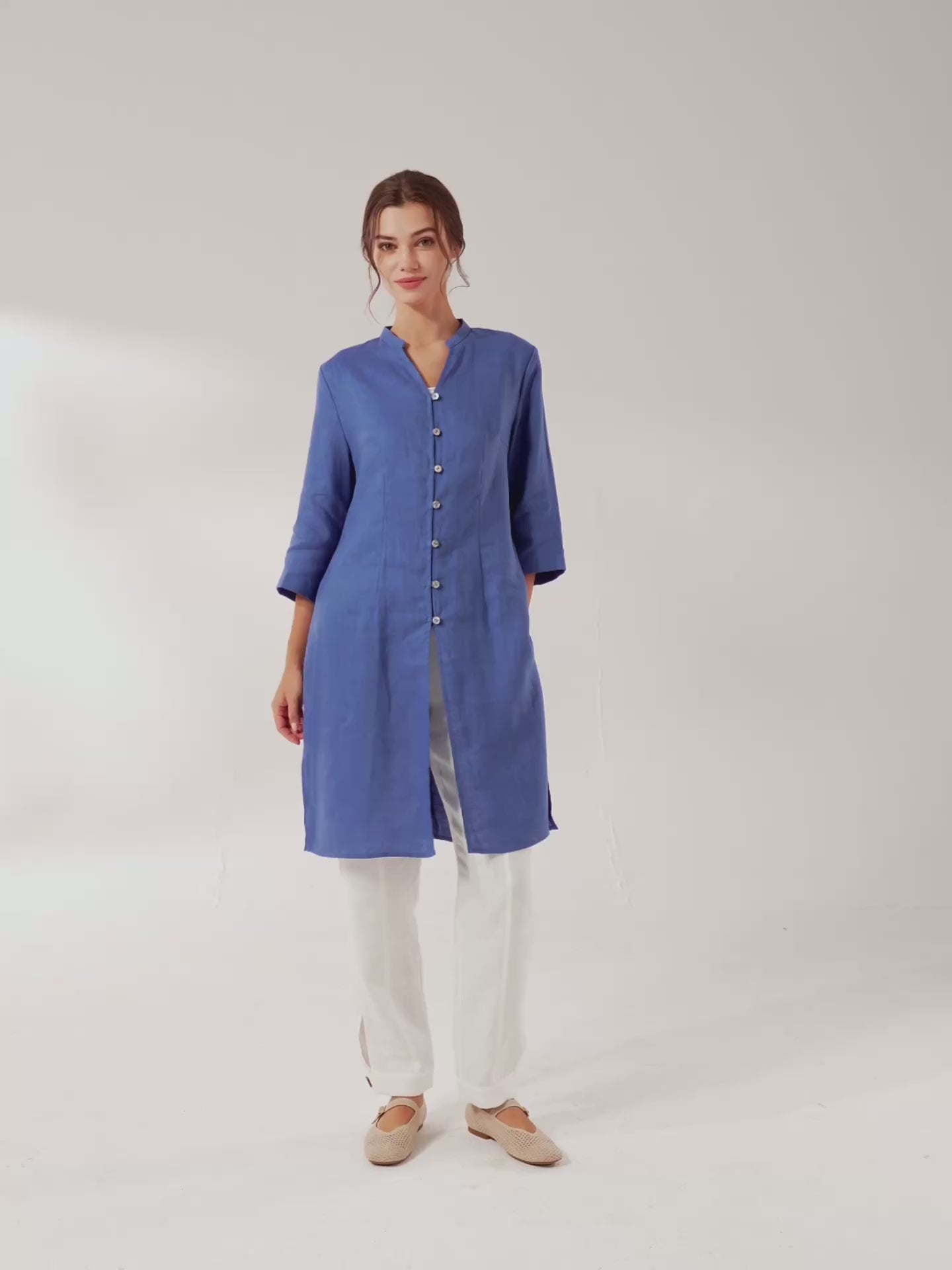 100% Linen Hand Button Long Top DILLON