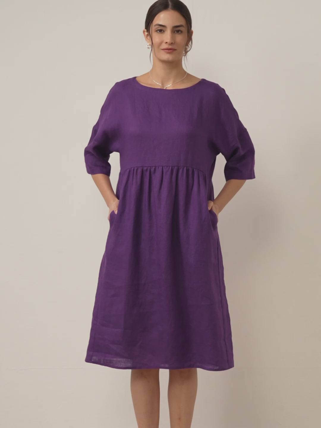 100% Linen A-Line Midi Dress VALENCIA