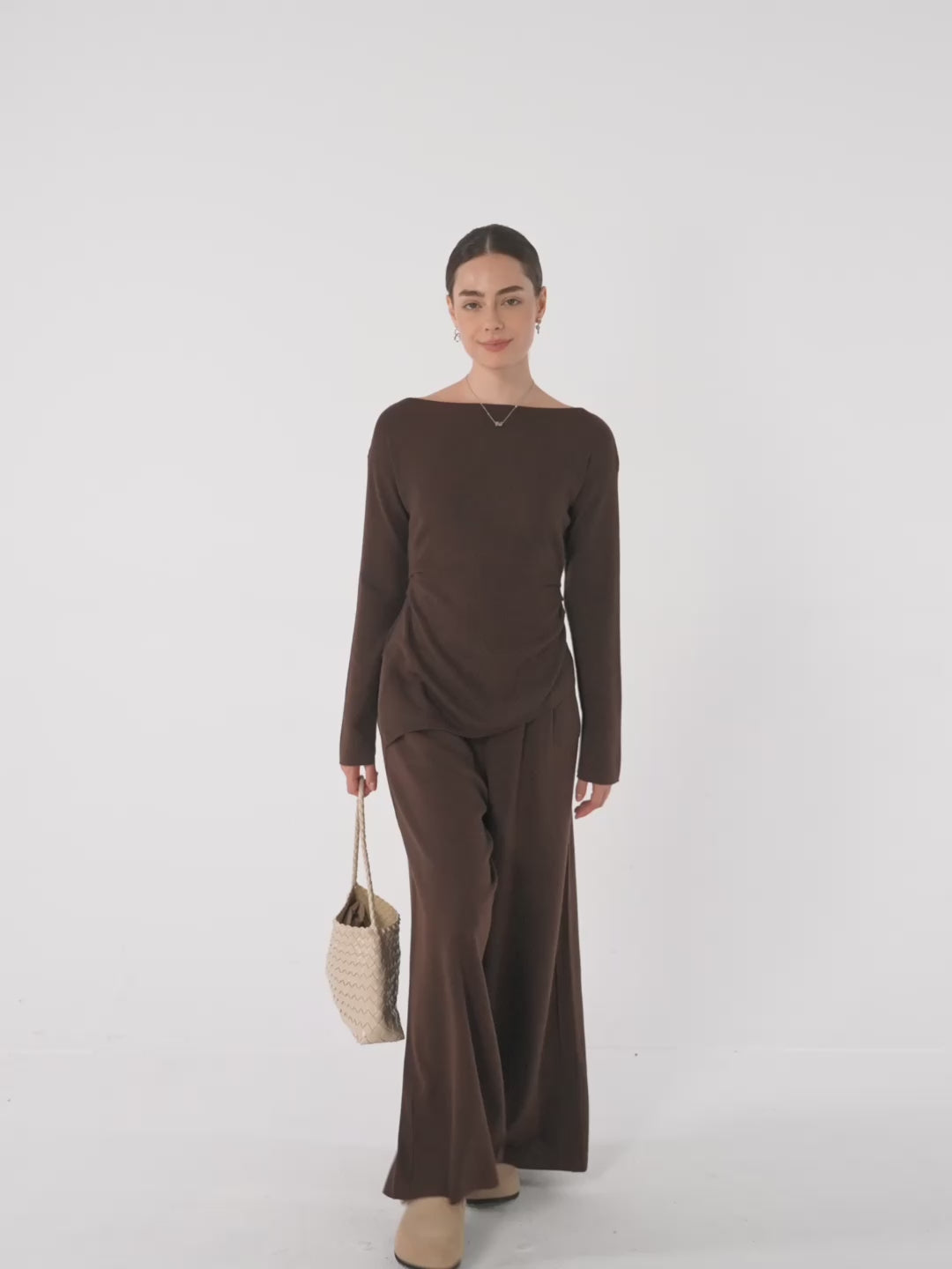 Merino Wool Off-Shoulder Asymmetric Hem Top LORELEI