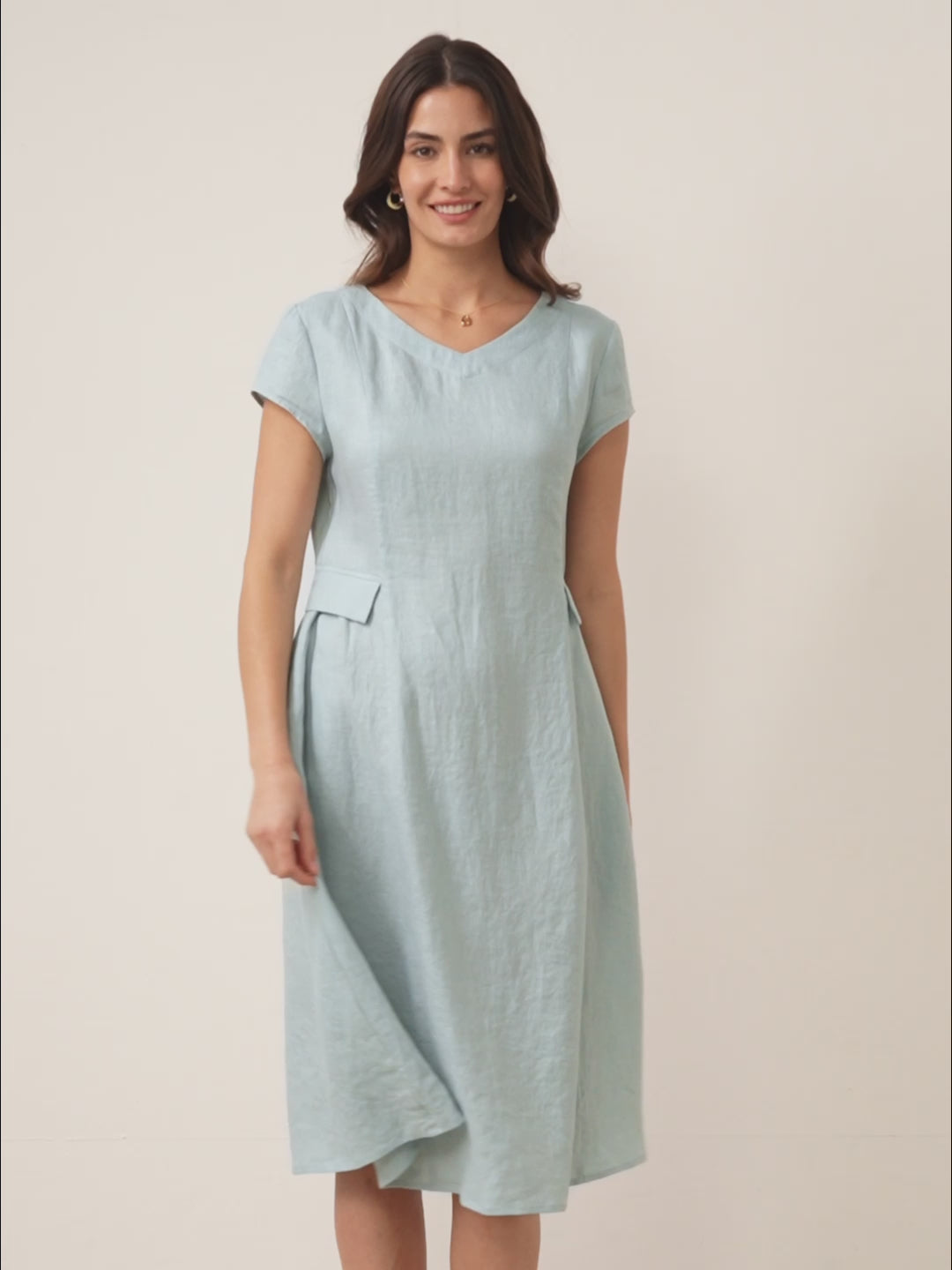 100% Linen Natural Summer V-Neck Dress