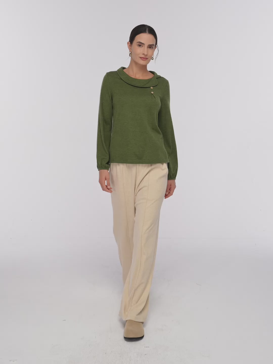 Wool Asymmetric Pleated Long Sleeve Top ARLETTE