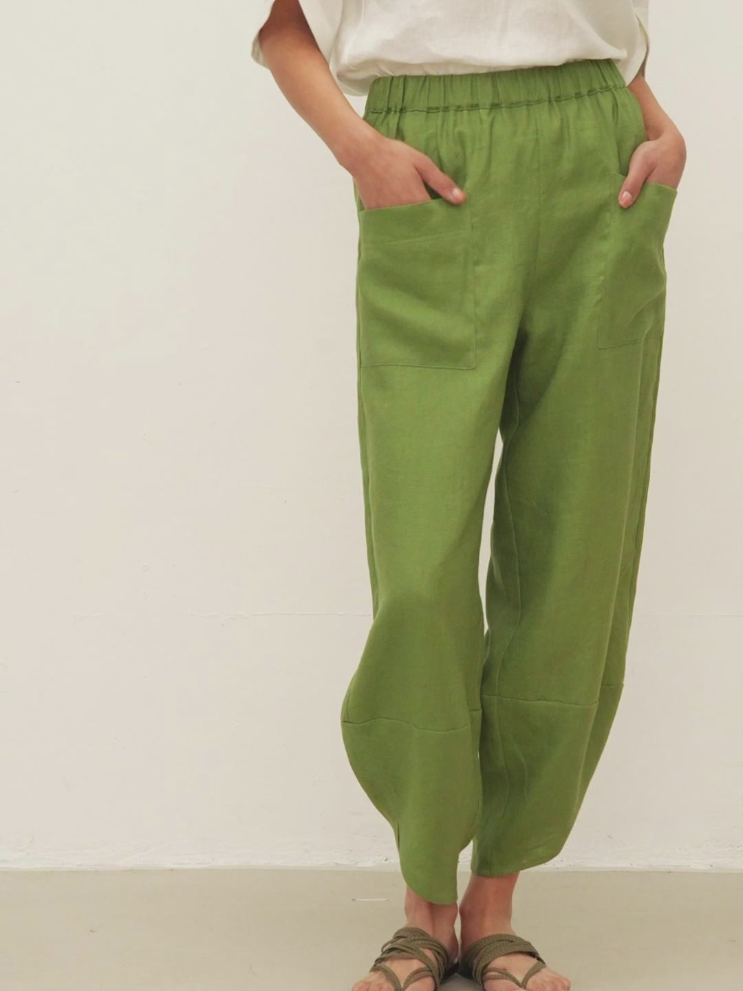 パンツ Polyester linen L Pocket Half Pants Polyester linen L Pocket Half Pants