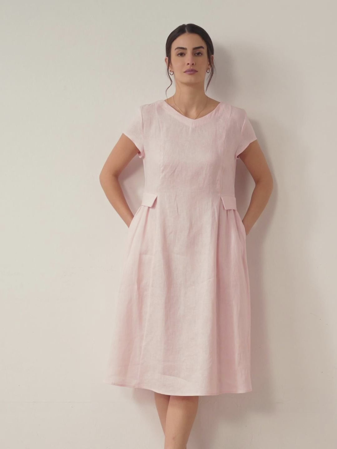 100% Linen Natural Summer V-Neck Dress