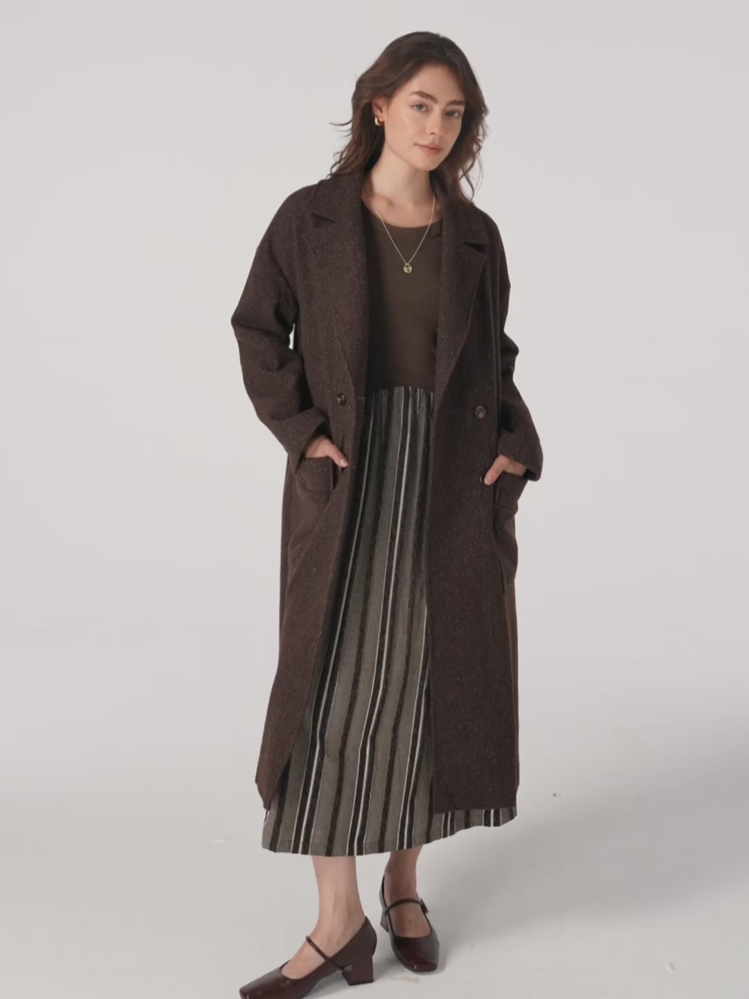 Wool Cotton Panel Crescent Waist Maxi Dress CORALINE