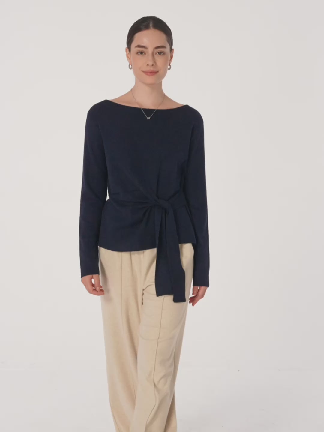 Merino Wool Belted Waist Boat Neck Top NATALIA