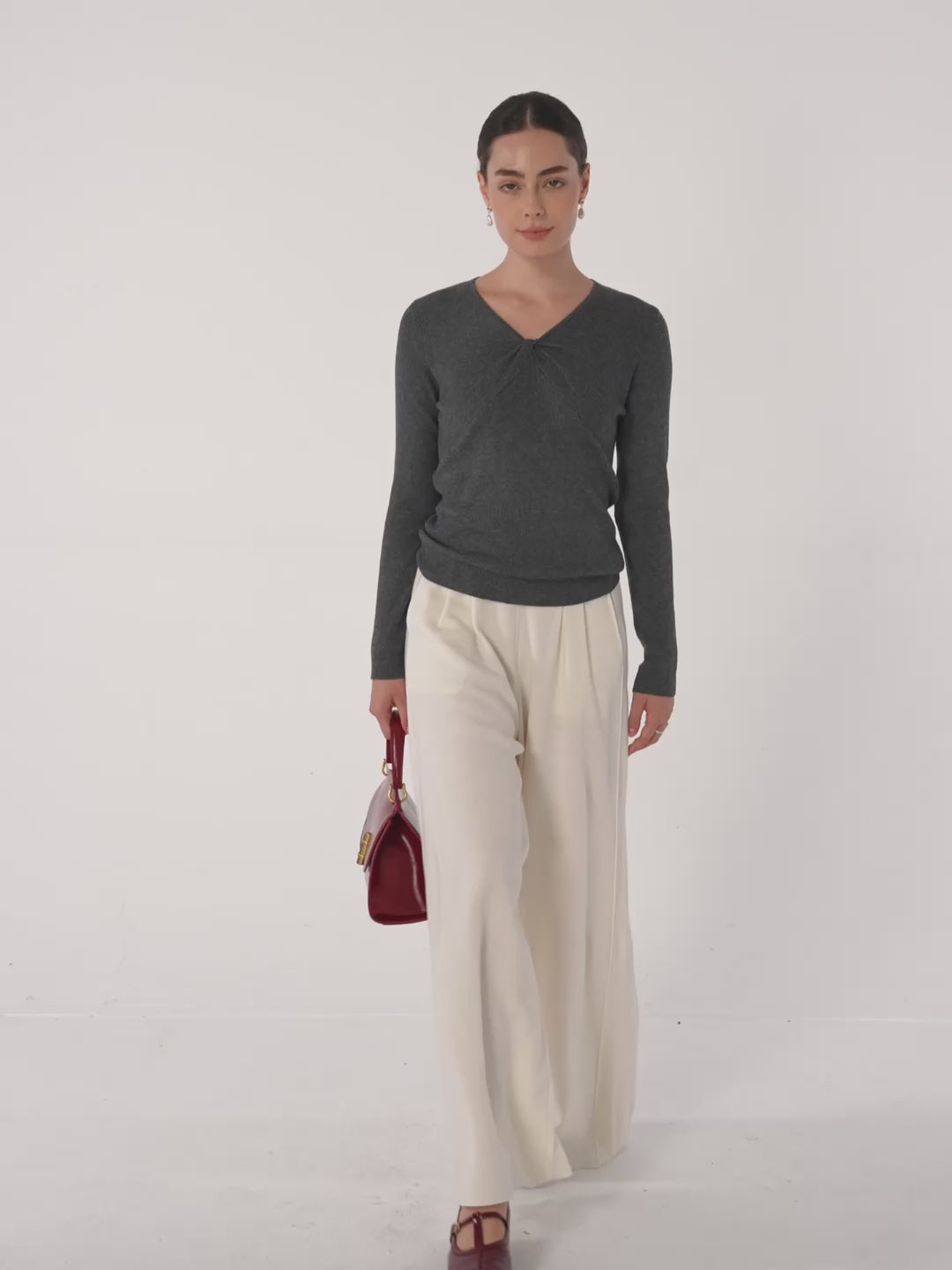 Merino Wool Elastic Waist Relaxed Straight-Leg Pants YVETTE