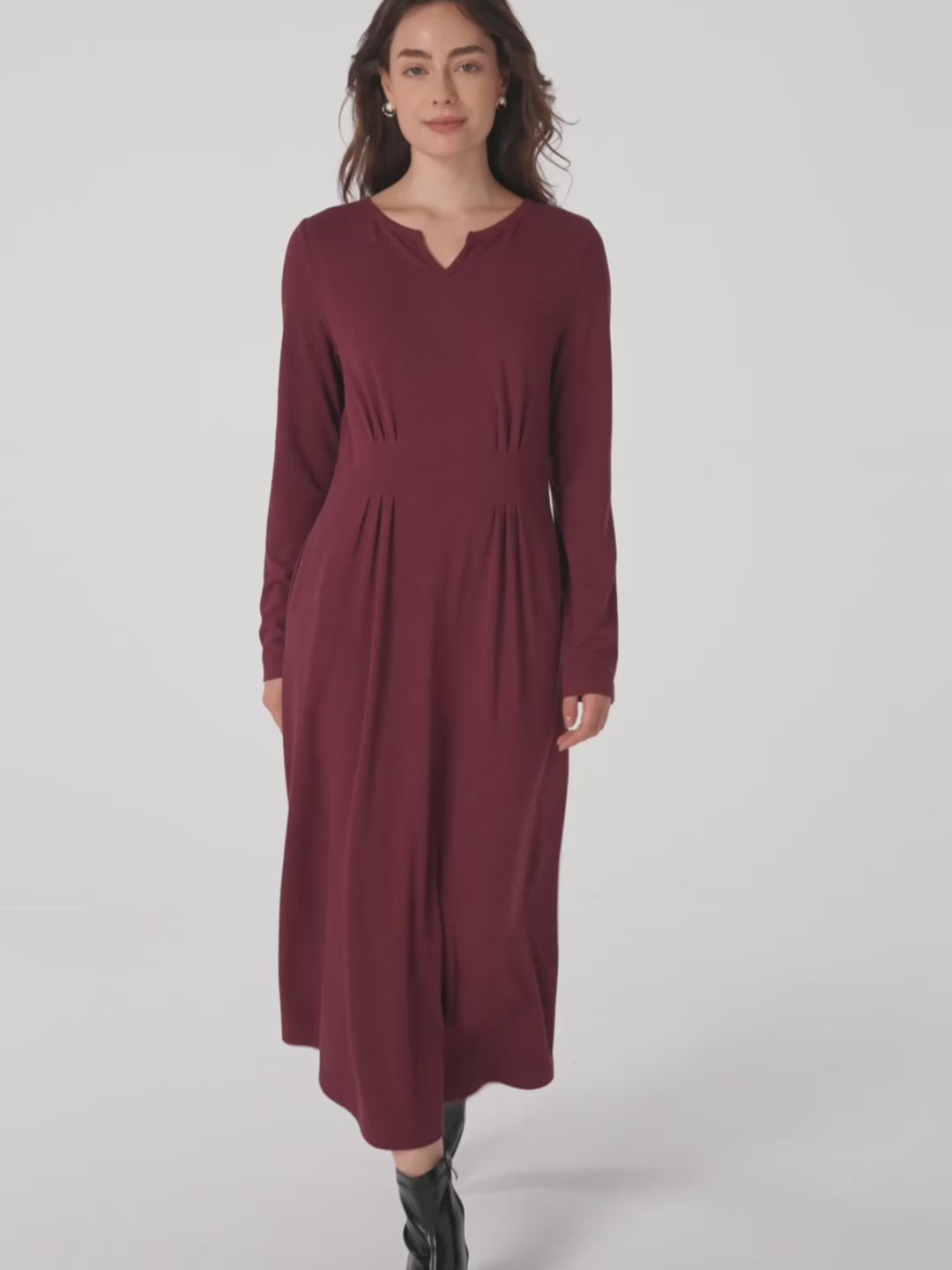 Wool Lyocell Sculpted Inverted Pleat Midi Dress DARIA