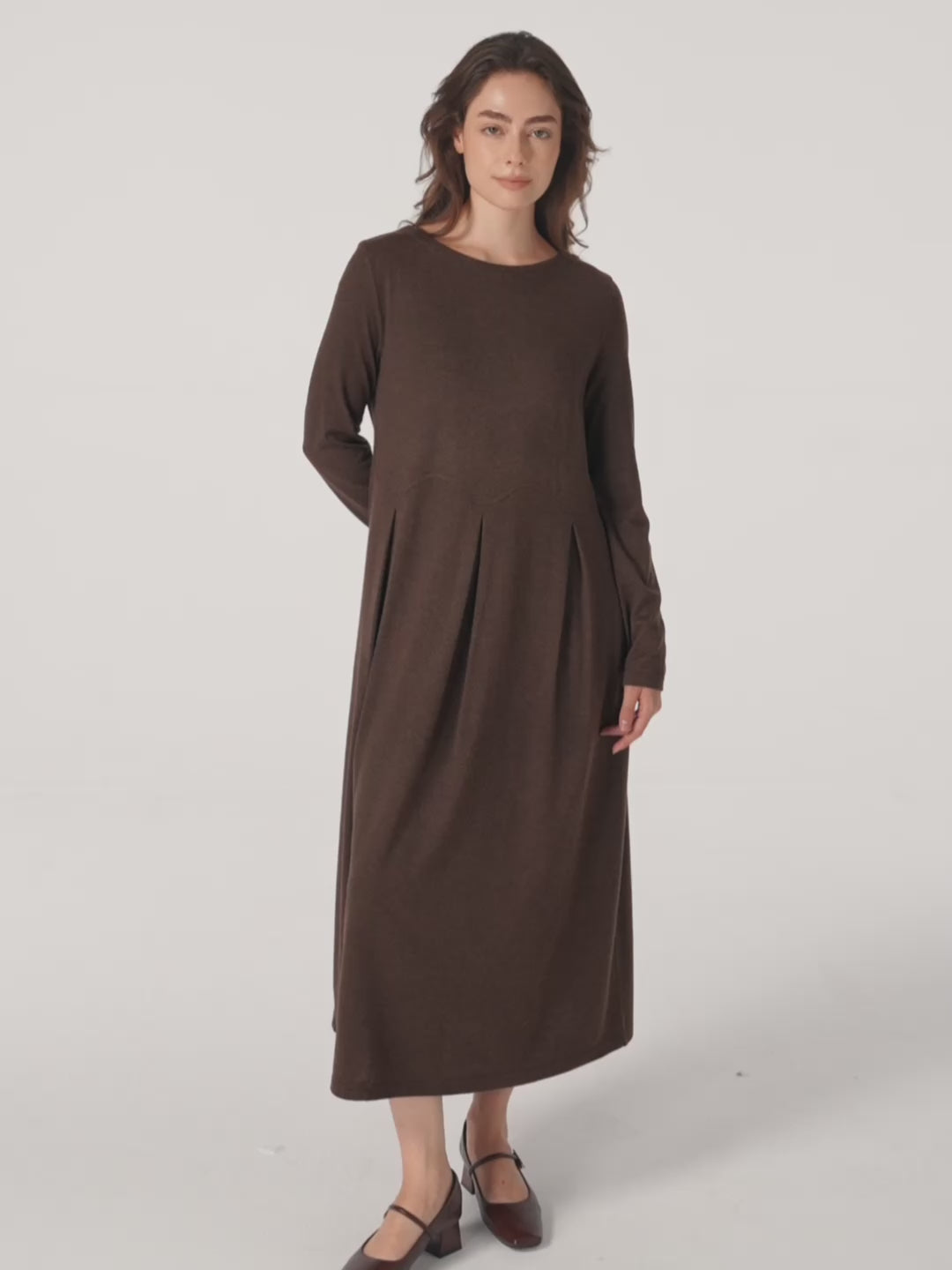 Wool Arc-Panel Sculpted Pleats Maxi Dress CALISTA