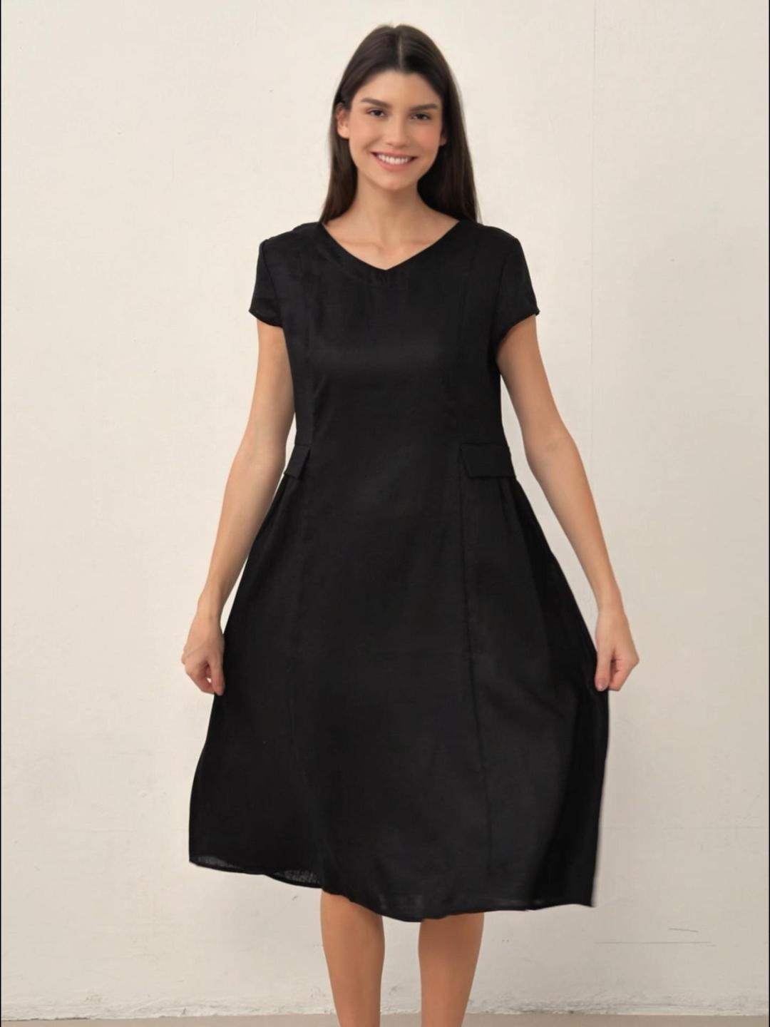 100% Linen Natural Summer V-Neck Dress ALEXA