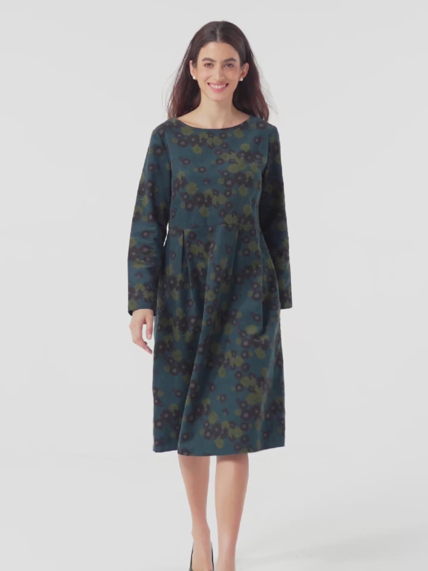 100% Organic Cotton Ruched Print Boat Neck Midi Dress CRESSIDA