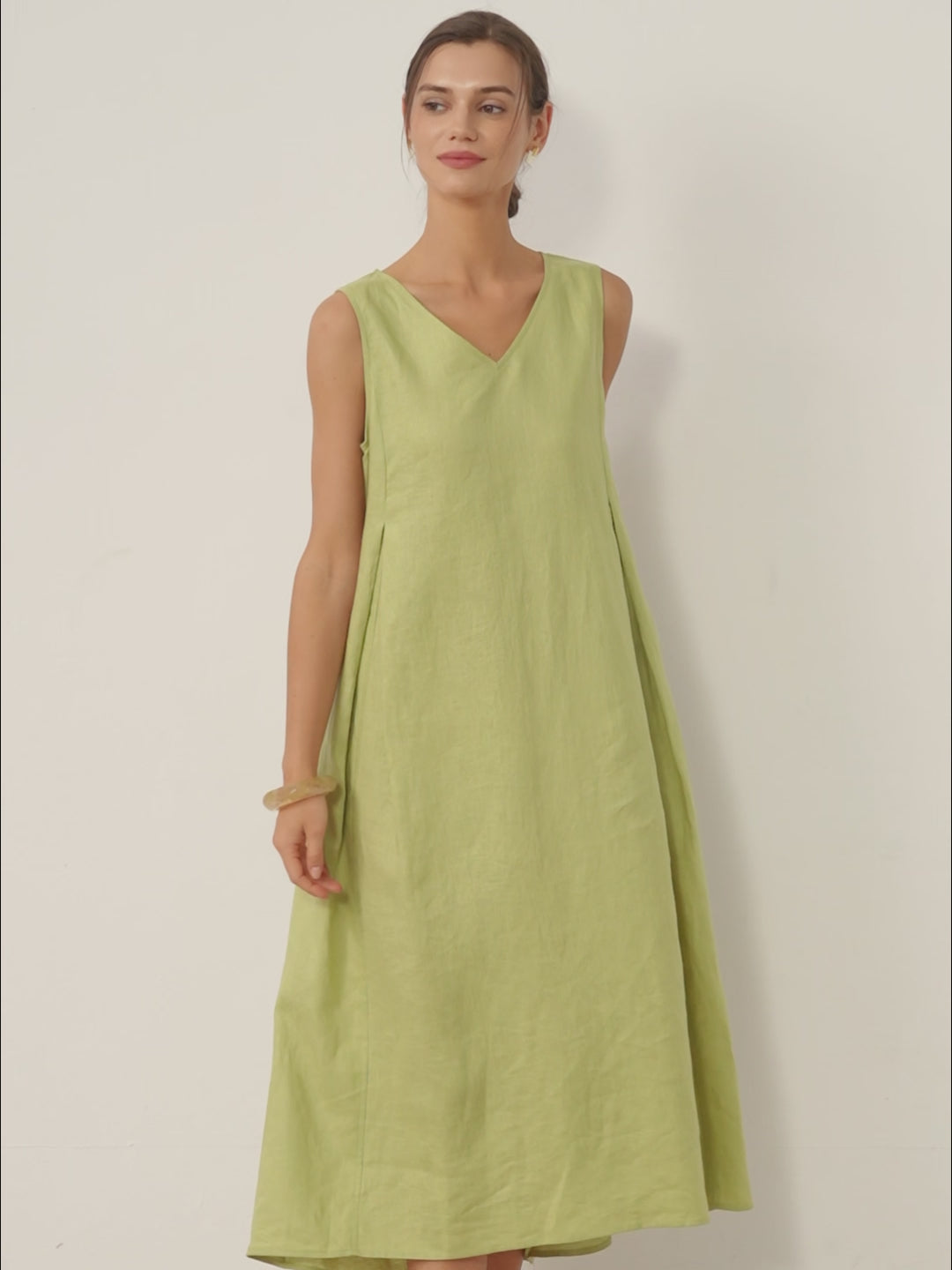 100% Linen Sleeveless A-Line Maxi Dress TARA