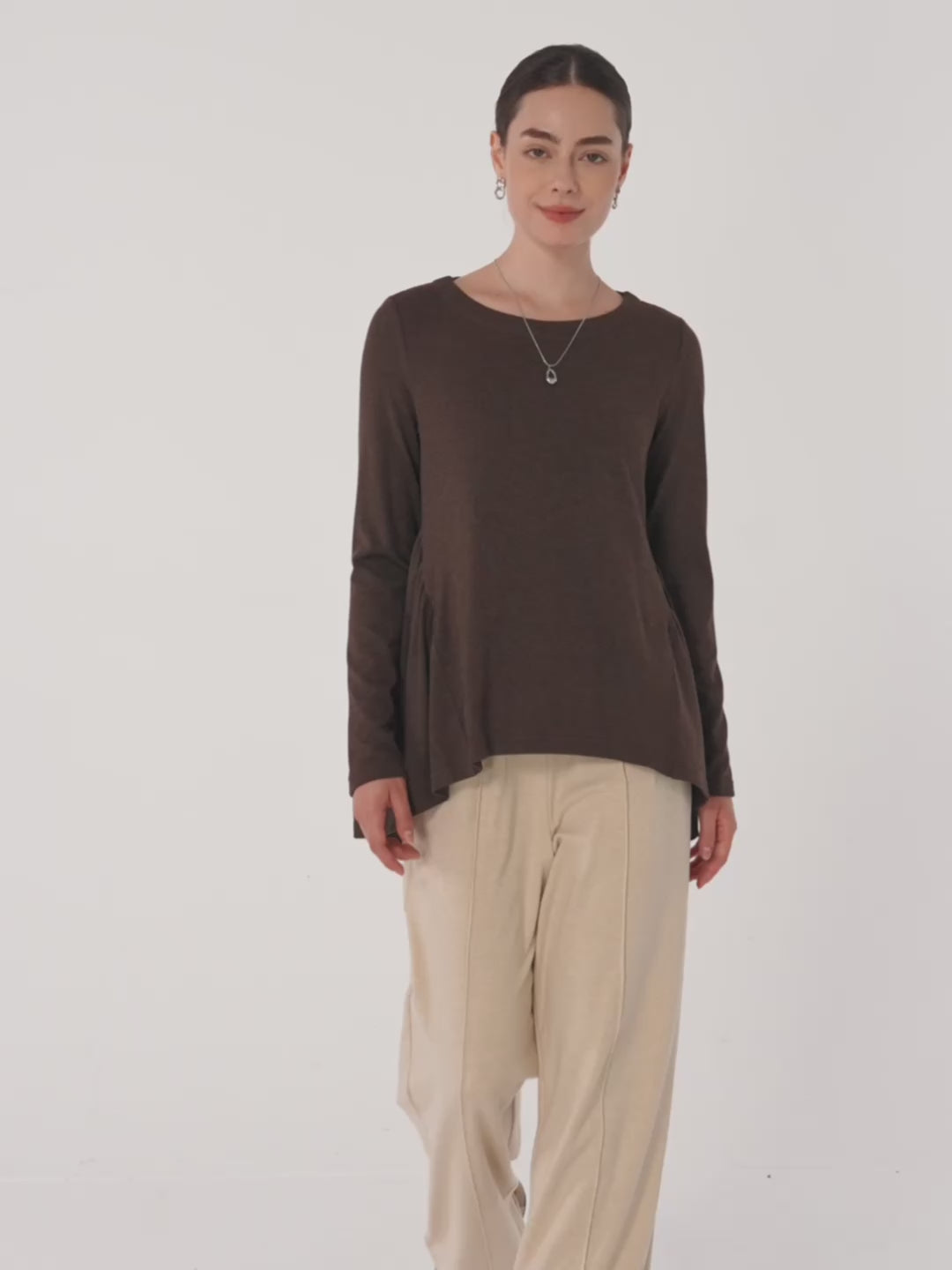 Wool Panelled Ruched Asymmetric Hem Top KALISTA
