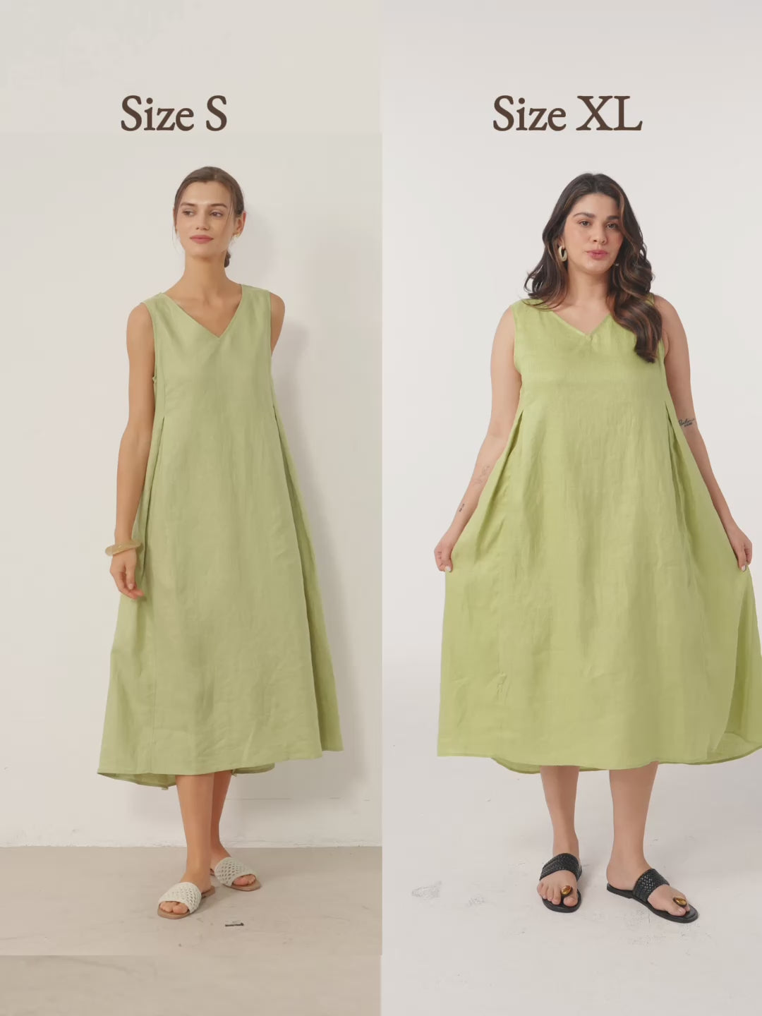 100% Linen Sleeveless A-Line Midi Dress TARA – LINTICO