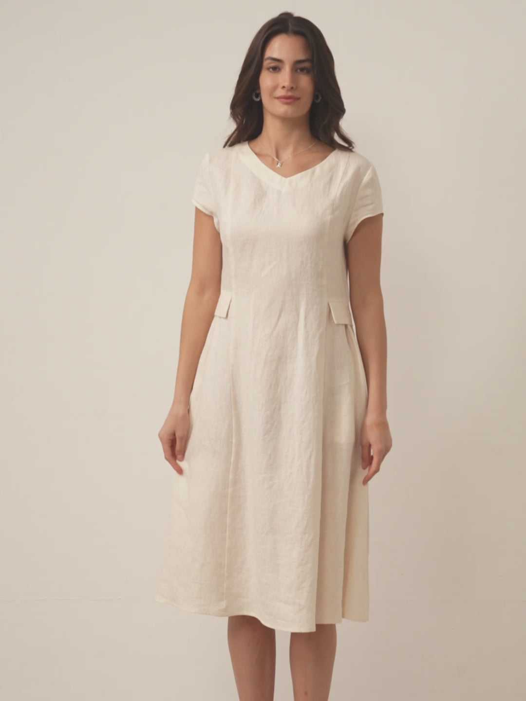 100% Linen Natural Summer V-Neck Dress