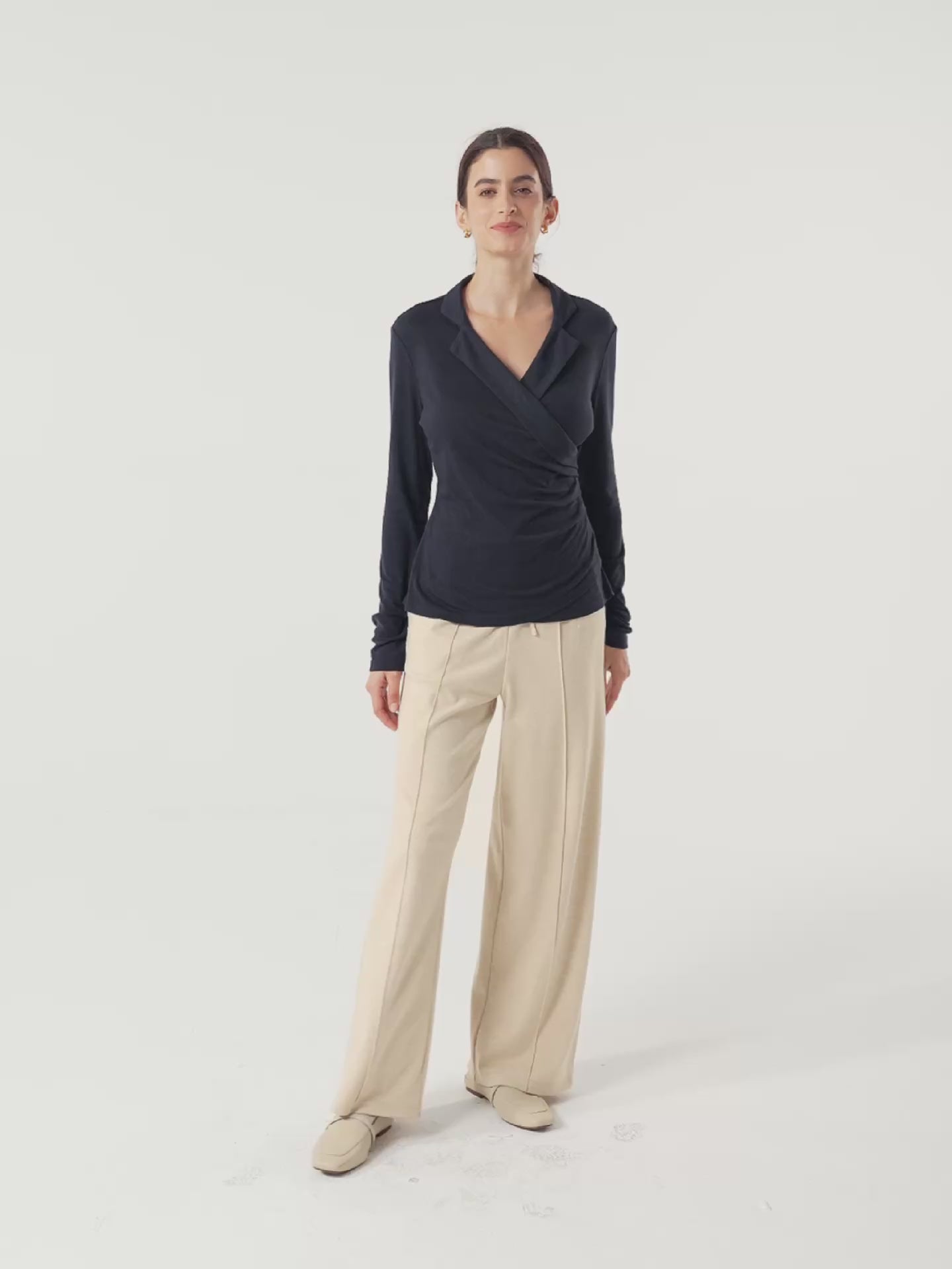 Wool Lyocell Sculpted Pin-Tuck Drawstring Straight Trousers TAMSIN