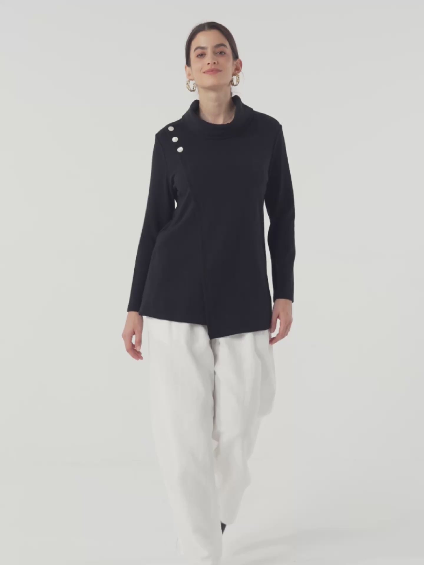 Lenzing Modal® Mock Neck Buttoned Stretch Top ZARIA