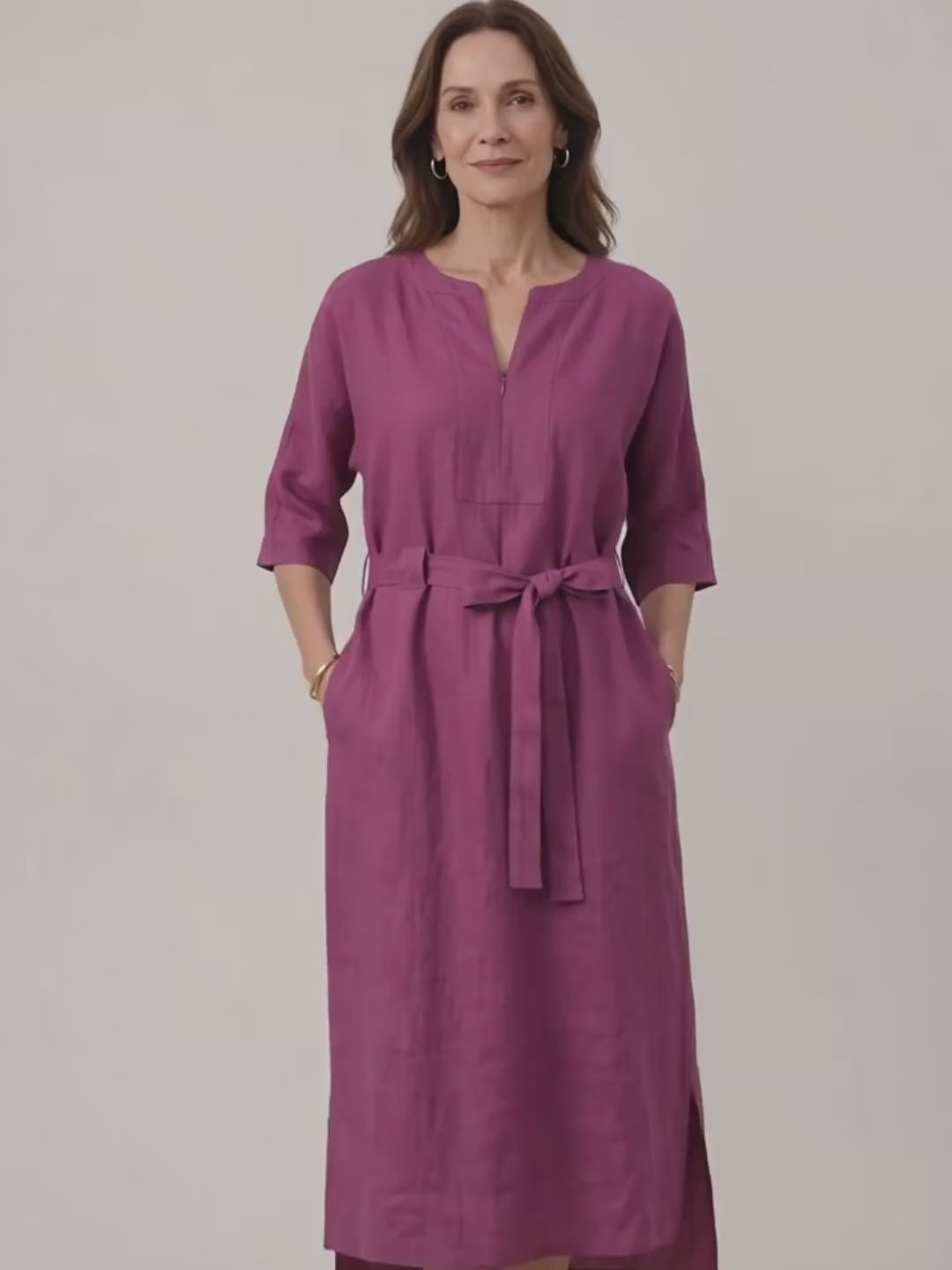 Berry Wine 100% Linen Side Tie Cocoon Maxi Dress SOLENE product video