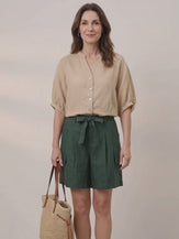 Butter Yellow 100% Linen Batwing Sleeve Peplum Shirt MIRELLA product video