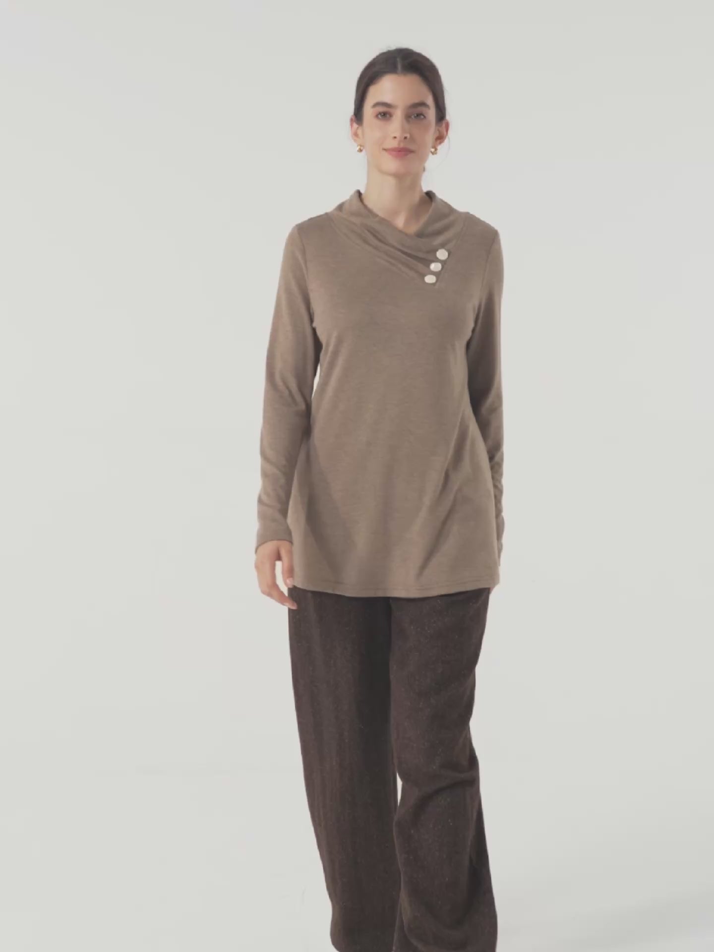 Cashmere Asymmetric Cowl Neck Stretch Top TATIANA