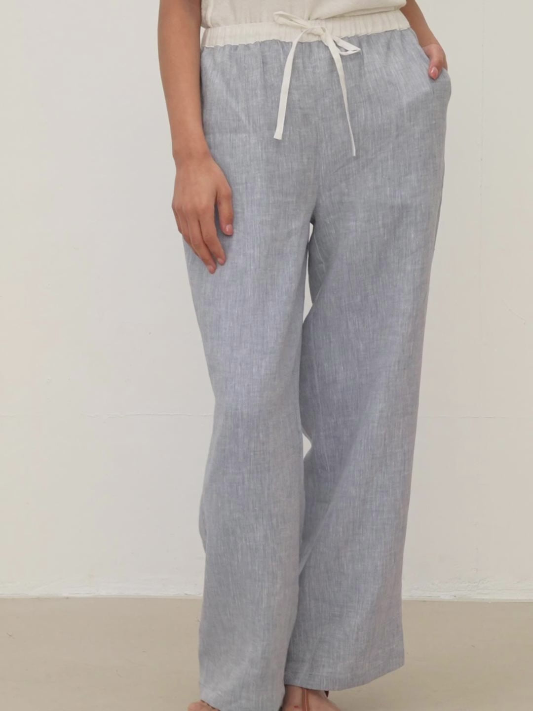 100% LINEN ELASTIC WAIST STRAIGHT-LEG TROUSERS JOURDAN