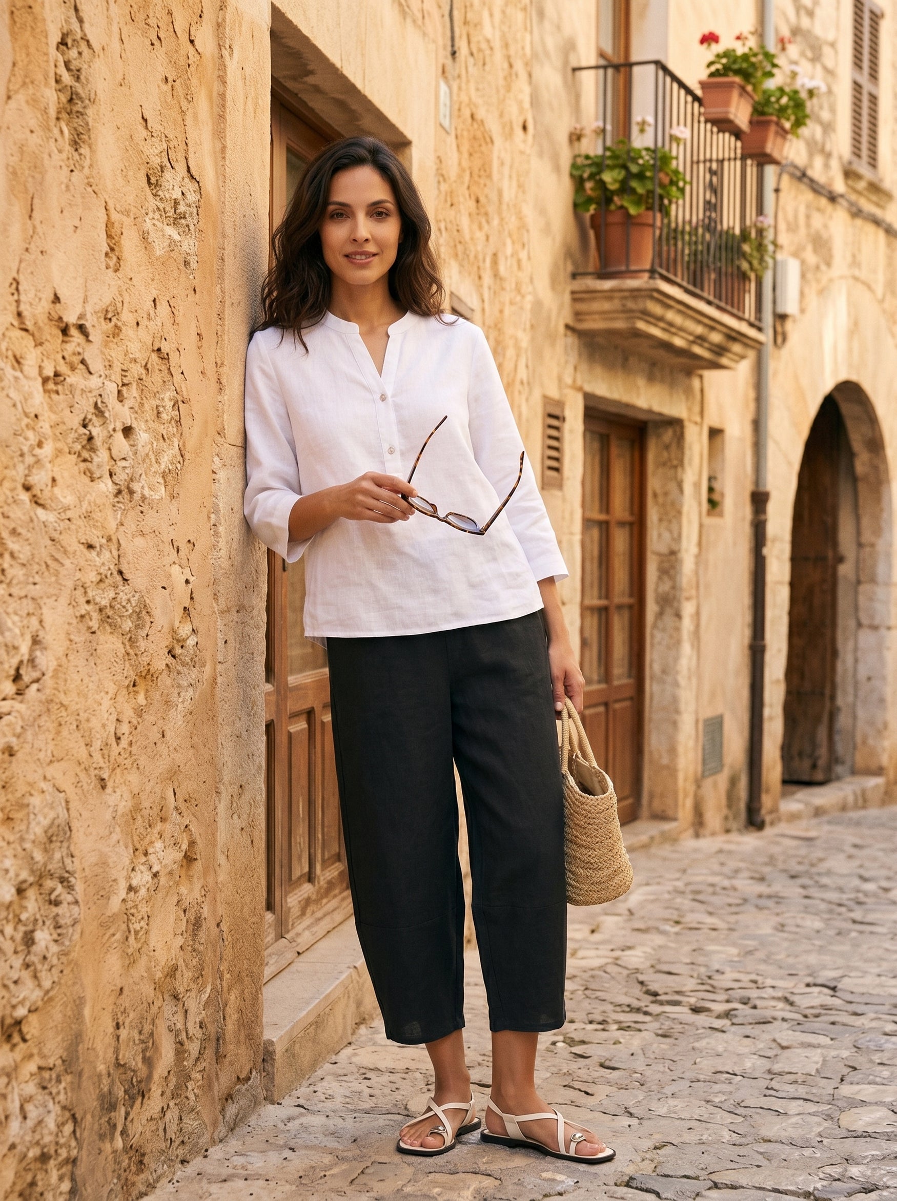 100% Linen Crop Pants RORY by LINTICO for women