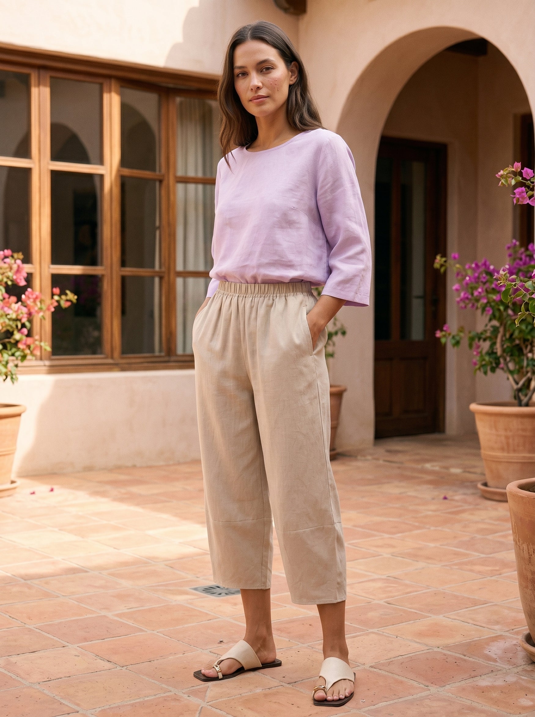 100% Linen Crop Pants RORY by LINTICO for women