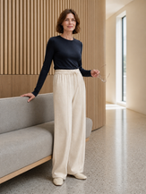 Lyocell-Blend Sculpted Pin-Tuck Drawstring Straight Trousers TAMSIN by LINTICO