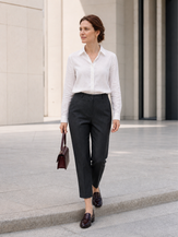 Black Linen Tailored Straight Cropped Pants LOGAN by LINTICO