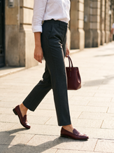 Black Linen Tailored Straight Cropped Pants LOGAN by LINTICO