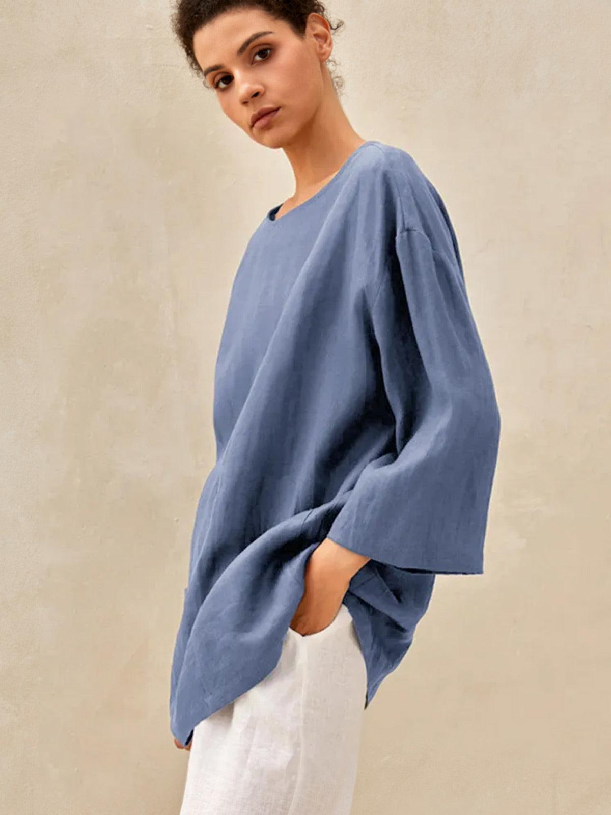 100% Linen Loose Long Shirt LILY - TOPS-Linen Tunics