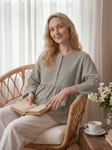 Linen Checked Long-Sleeved Top CAROLINE by LINTICO for women