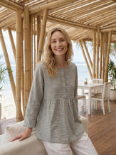 Linen Checked Long-Sleeved Top CAROLINE by LINTICO for women