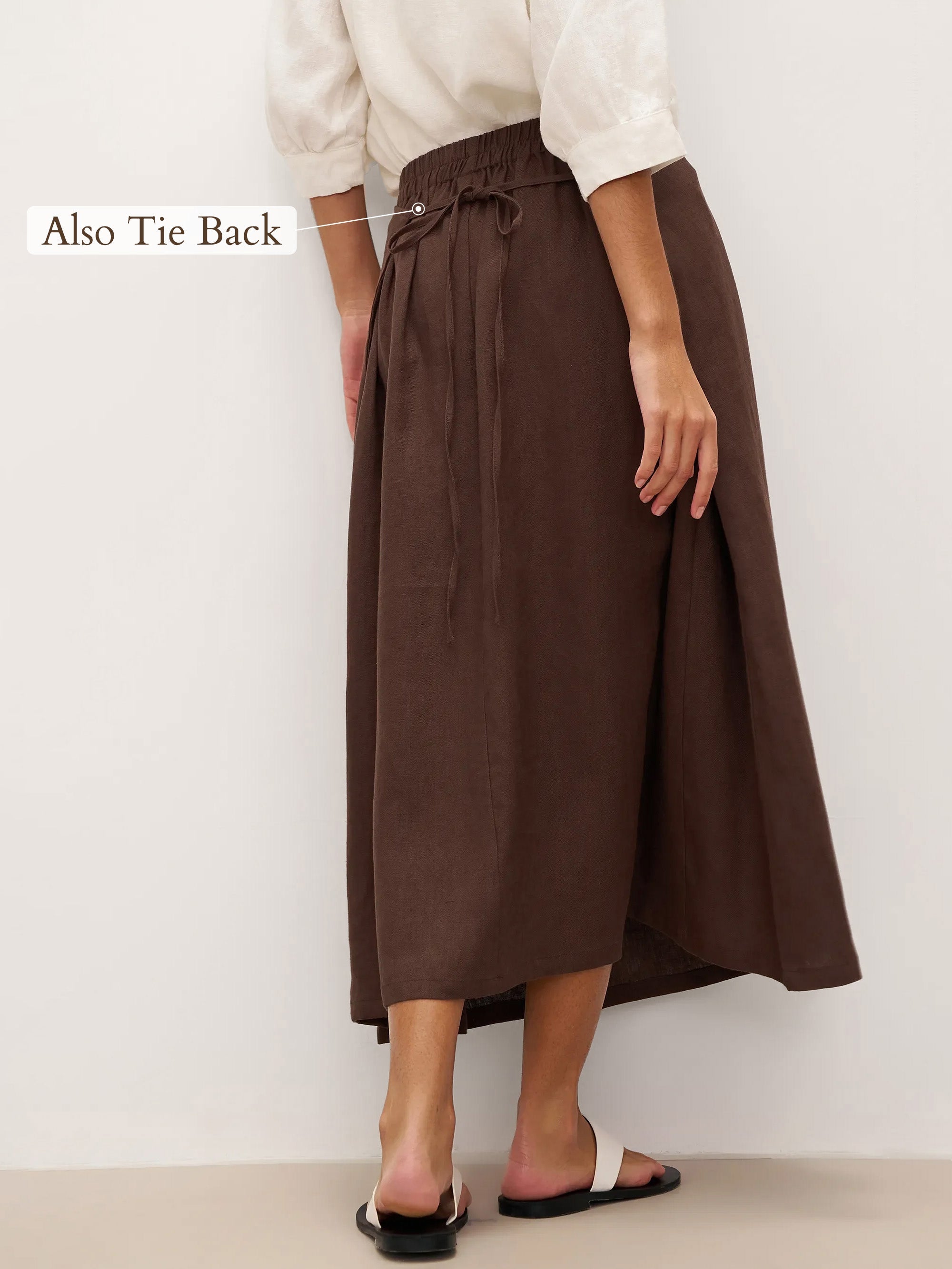 100% Linen Tie-Waist Wrapped A-Line Skirt EMILIE—Two-Way Wear - BOTTOMS-Linen Skirts