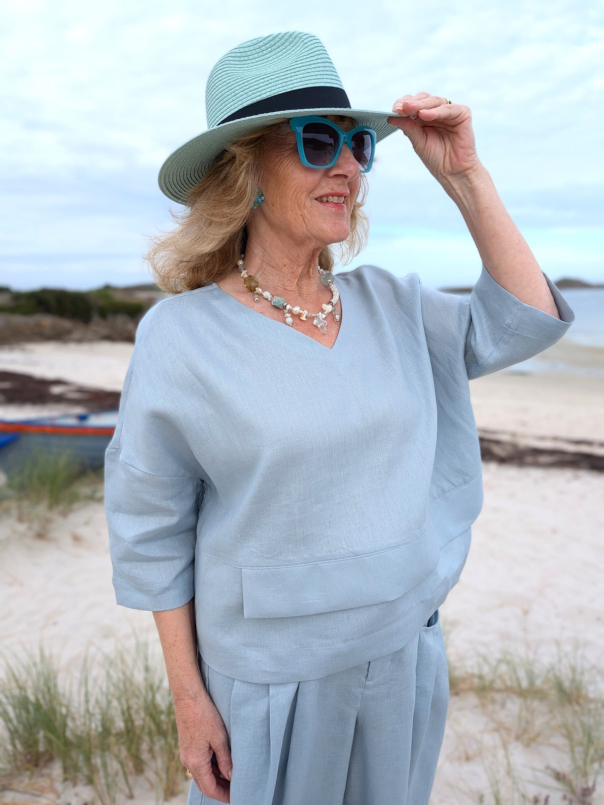 Anna wearing the Lintico linen co-ord