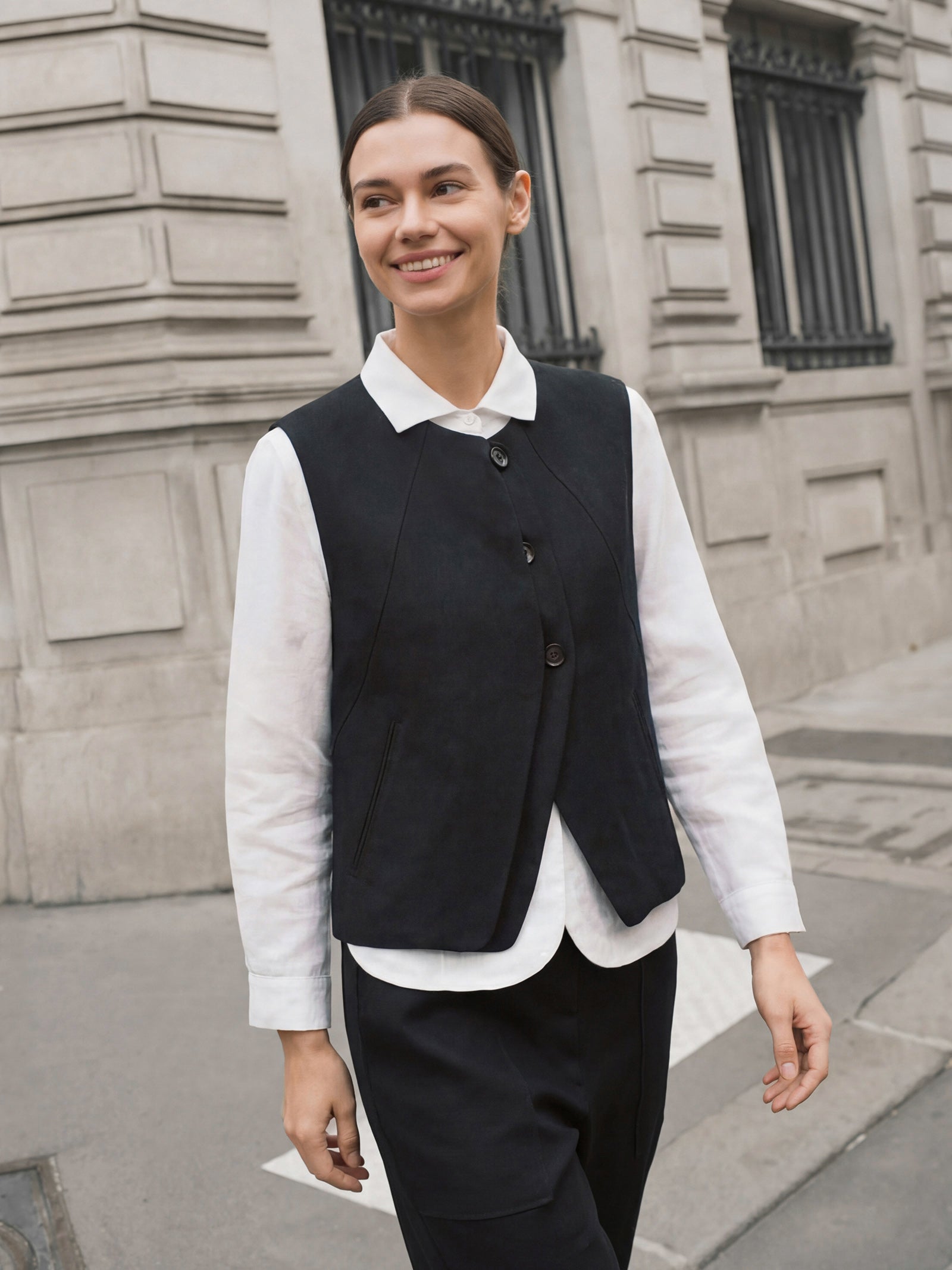 Linen-Lyocell Panel Layered Vest ODELIA by LINTICO for women